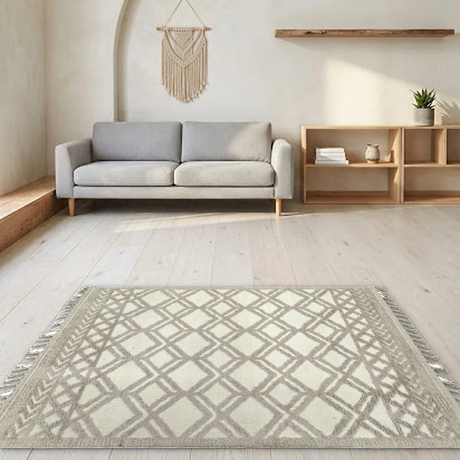 Room view: the rug on the floor of a furnished room