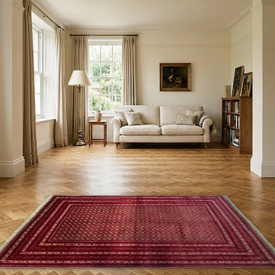 Room view: the rug on the floor of a furnished room