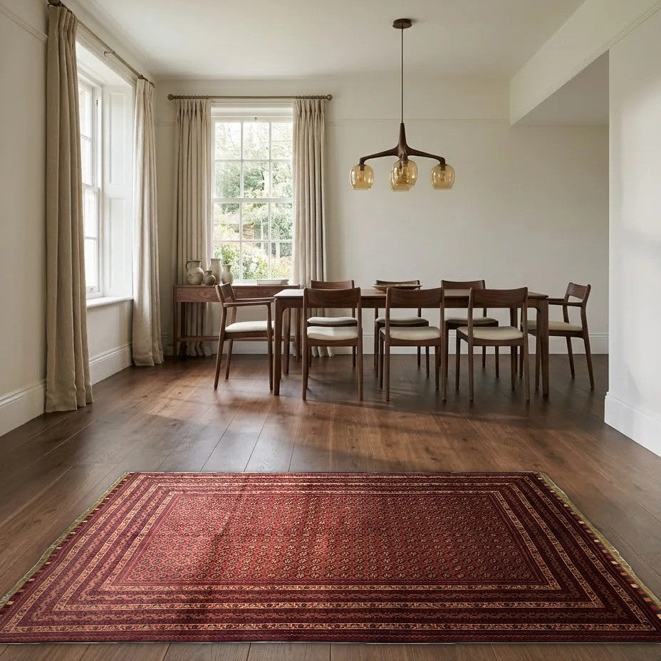 Room view: the rug on the floor of a furnished room