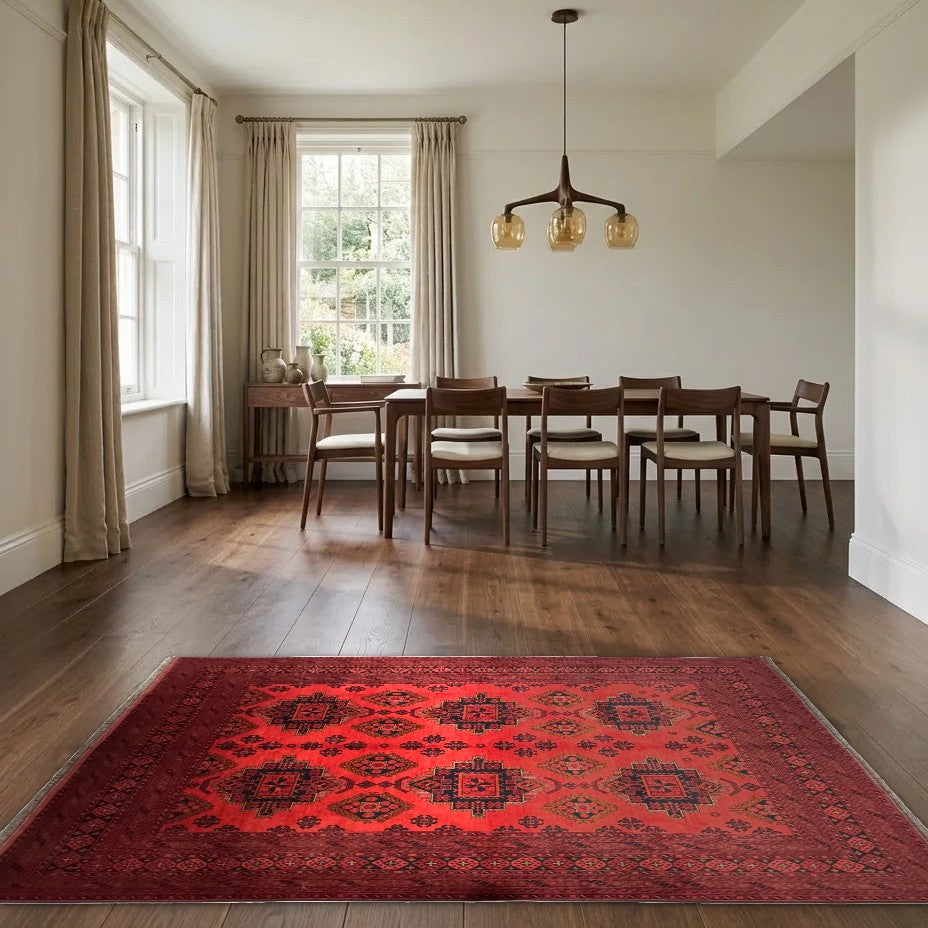 Room view: the rug on the floor of a furnished room
