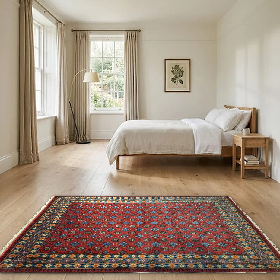 Room view: the rug on the floor of a furnished room