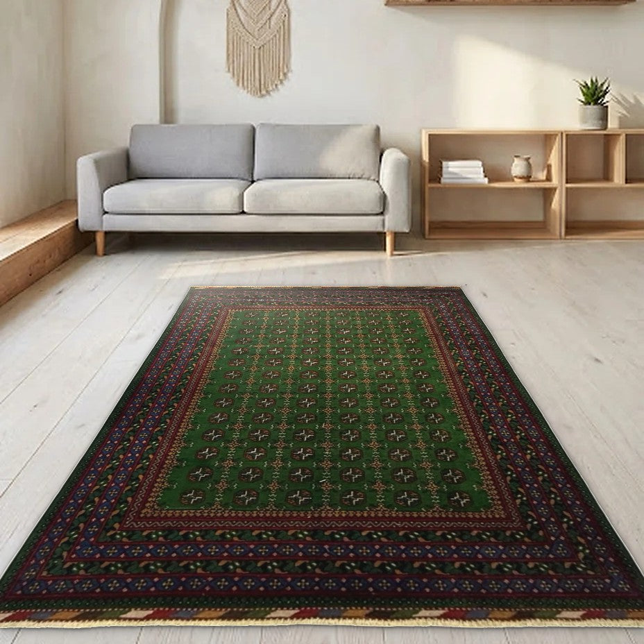 Room view: the rug on the floor of a furnished room