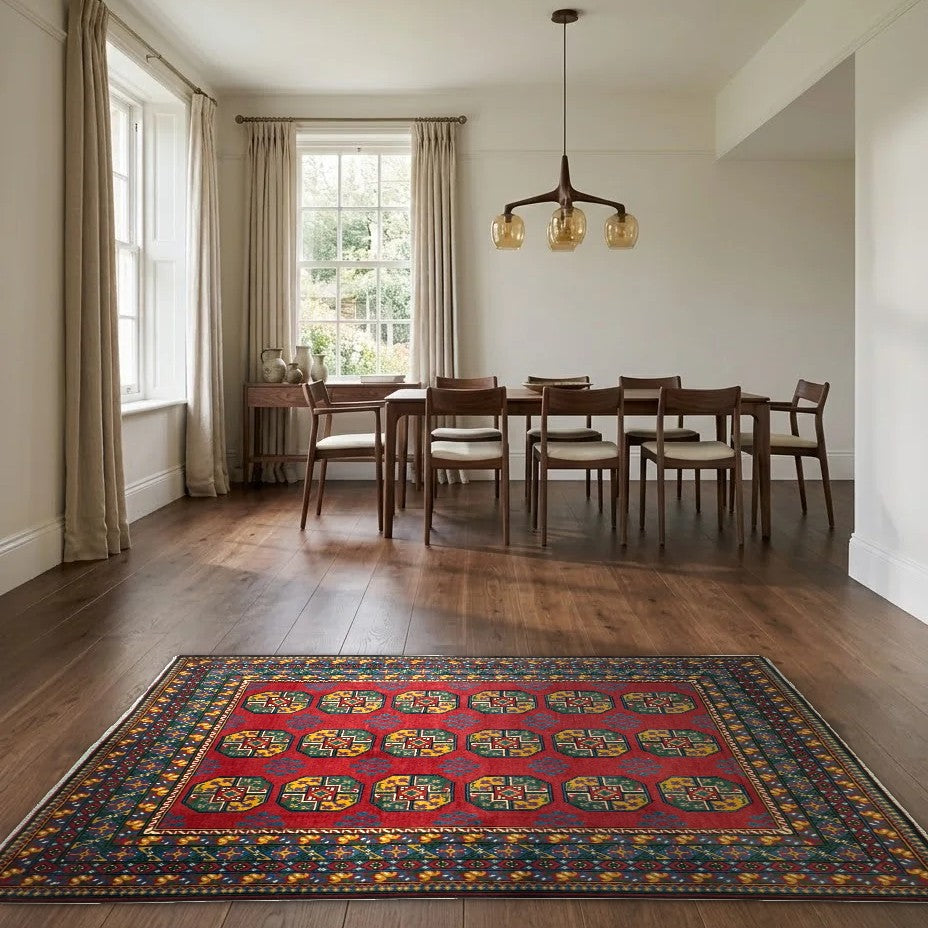 Room view: the rug on the floor of a furnished room