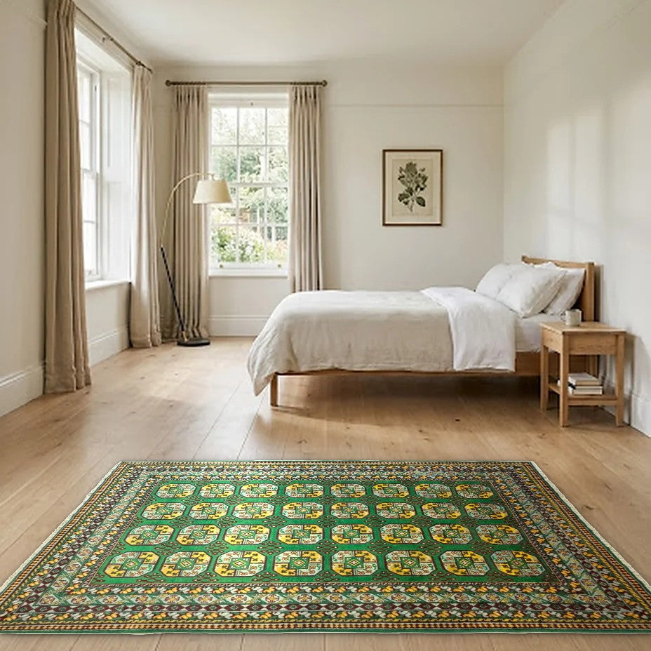 Room view: the rug on the floor of a furnished room