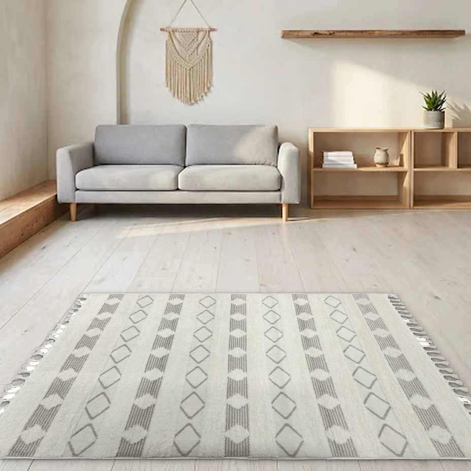 Room view: the rug on the floor of a furnished room