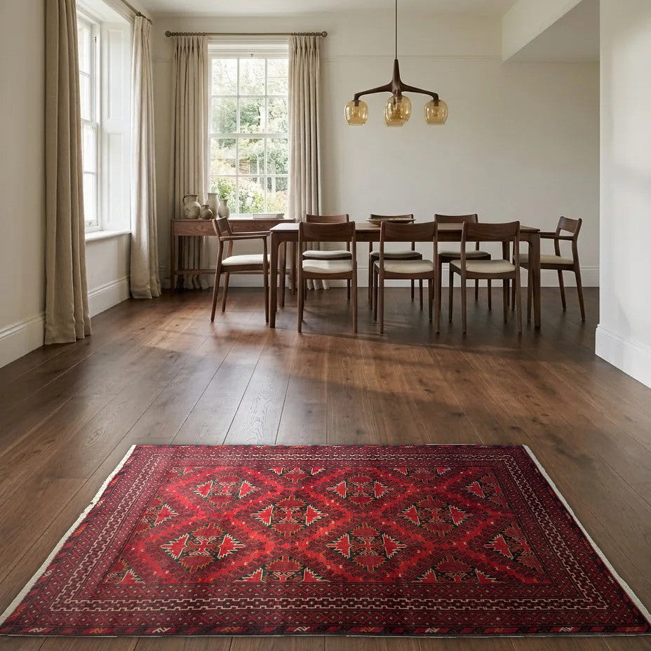Room view: the rug on the floor of a furnished room