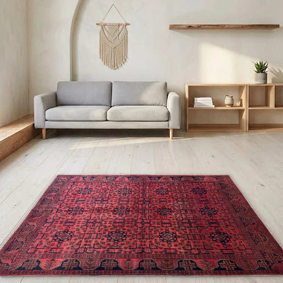 Room view: the rug on the floor of a furnished room