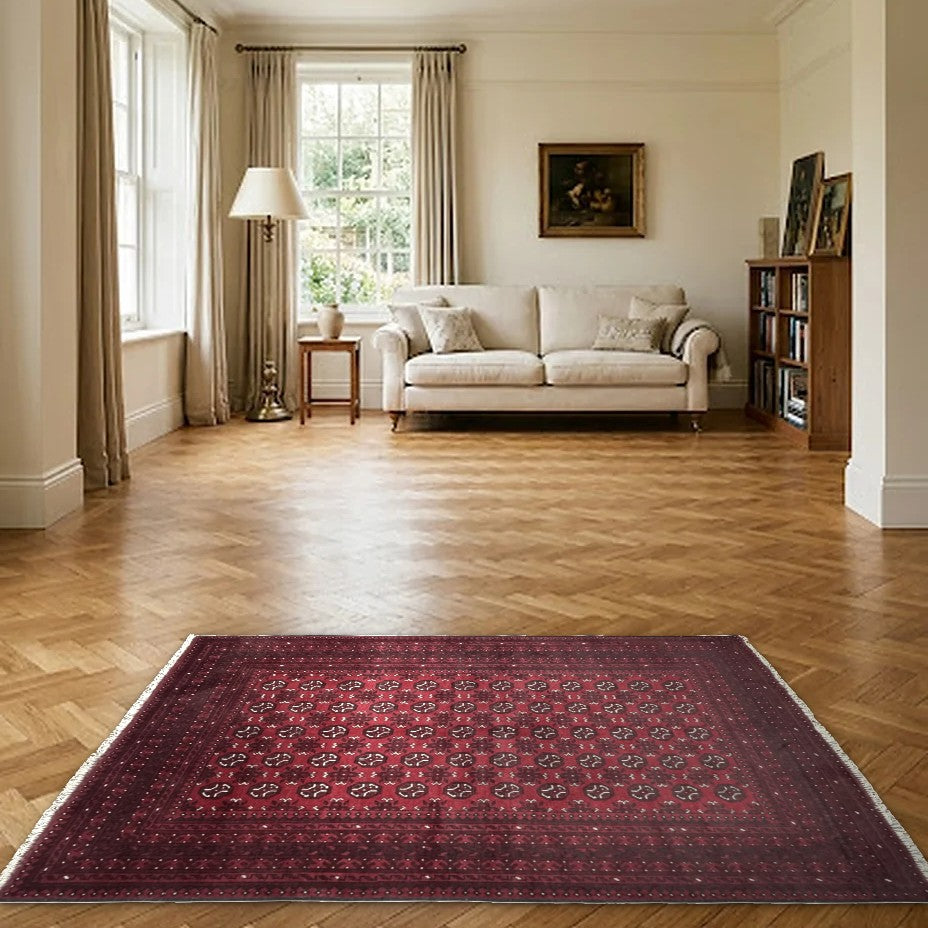 Room view: the rug on the floor of a furnished room