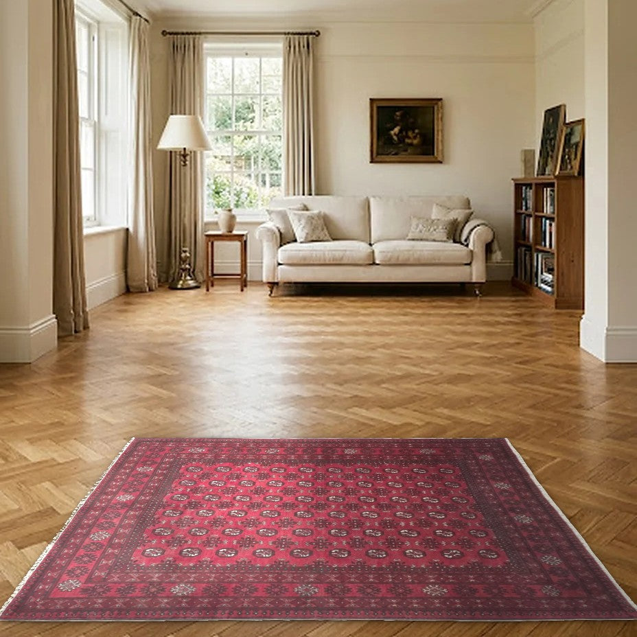 Room view: the rug on the floor of a furnished room