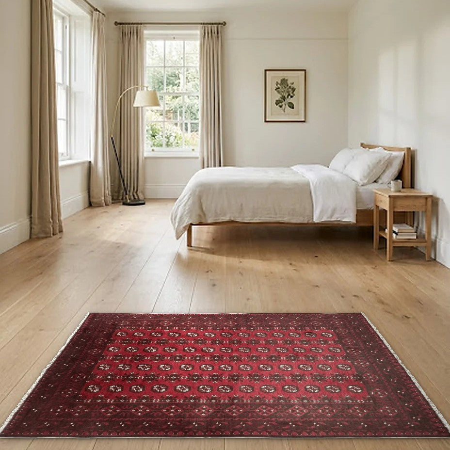 Room view: the rug on the floor of a furnished room
