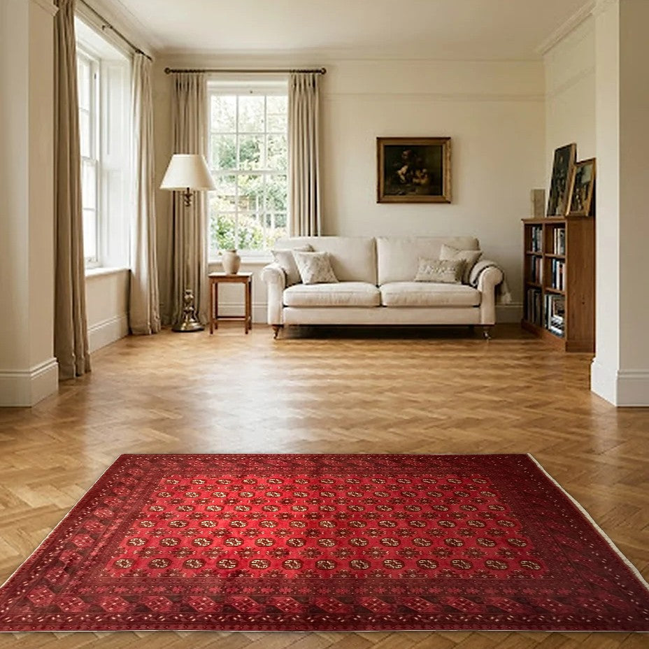 Room view: the rug on the floor of a furnished room