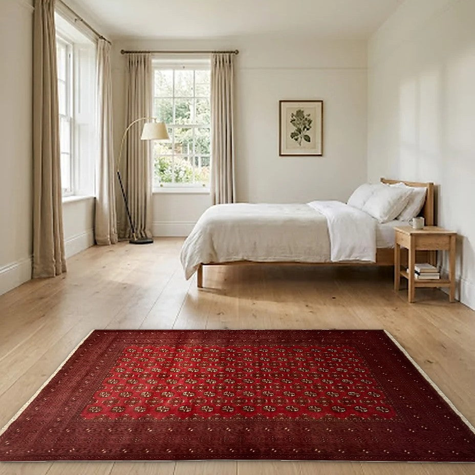 Room view: the rug on the floor of a furnished room