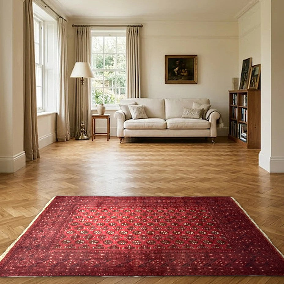 Room view: the rug on the floor of a furnished room
