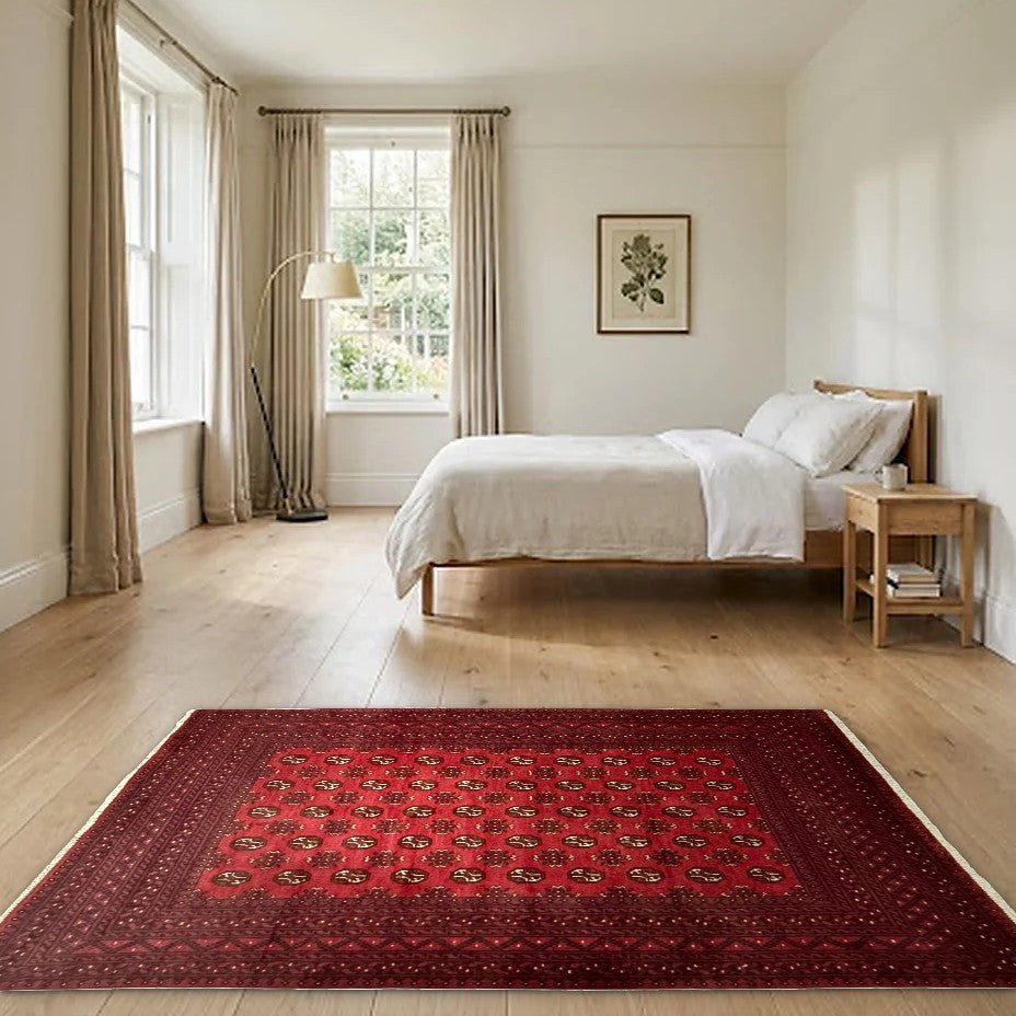 Room view: the rug on the floor of a furnished room