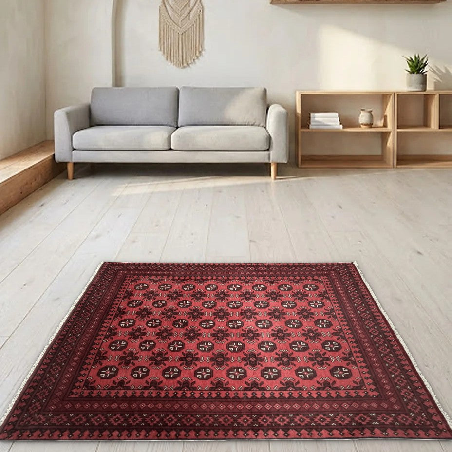 Room view: the rug on the floor of a furnished room