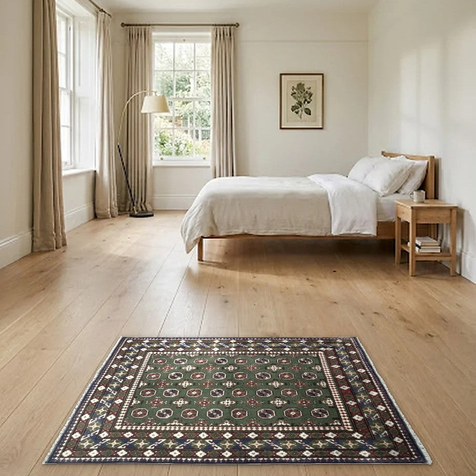 Room view: the rug on the floor of a furnished room