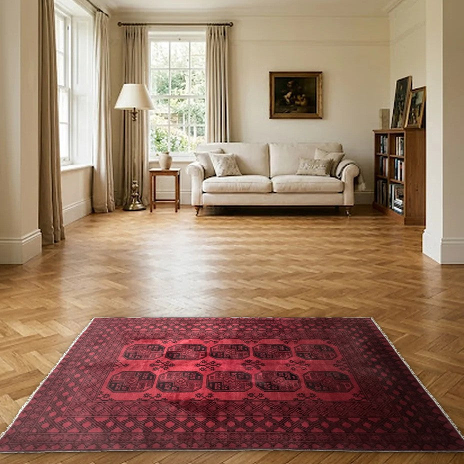 Room view: the rug on the floor of a furnished room