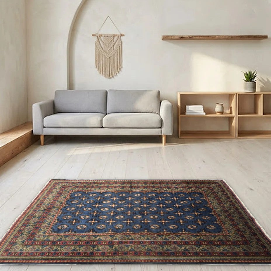Room view: the rug on the floor of a furnished room