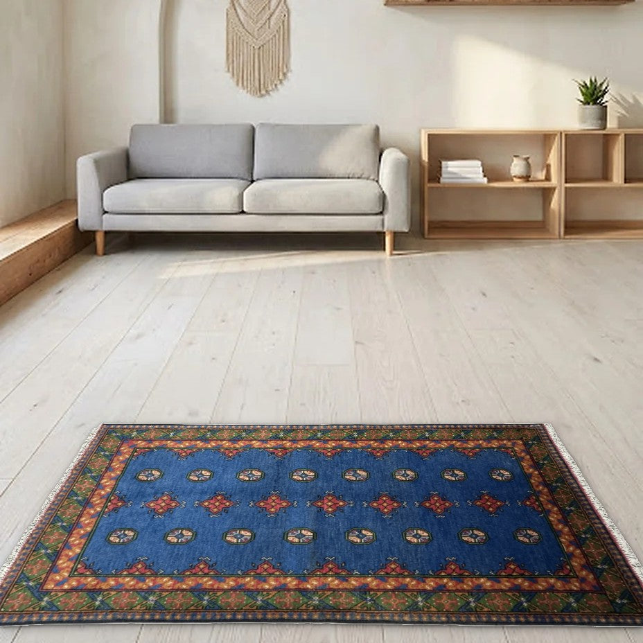 Room view: the rug on the floor of a furnished room
