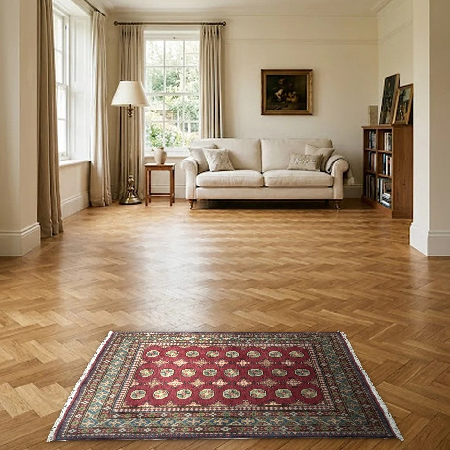 Room view: the rug on the floor of a furnished room