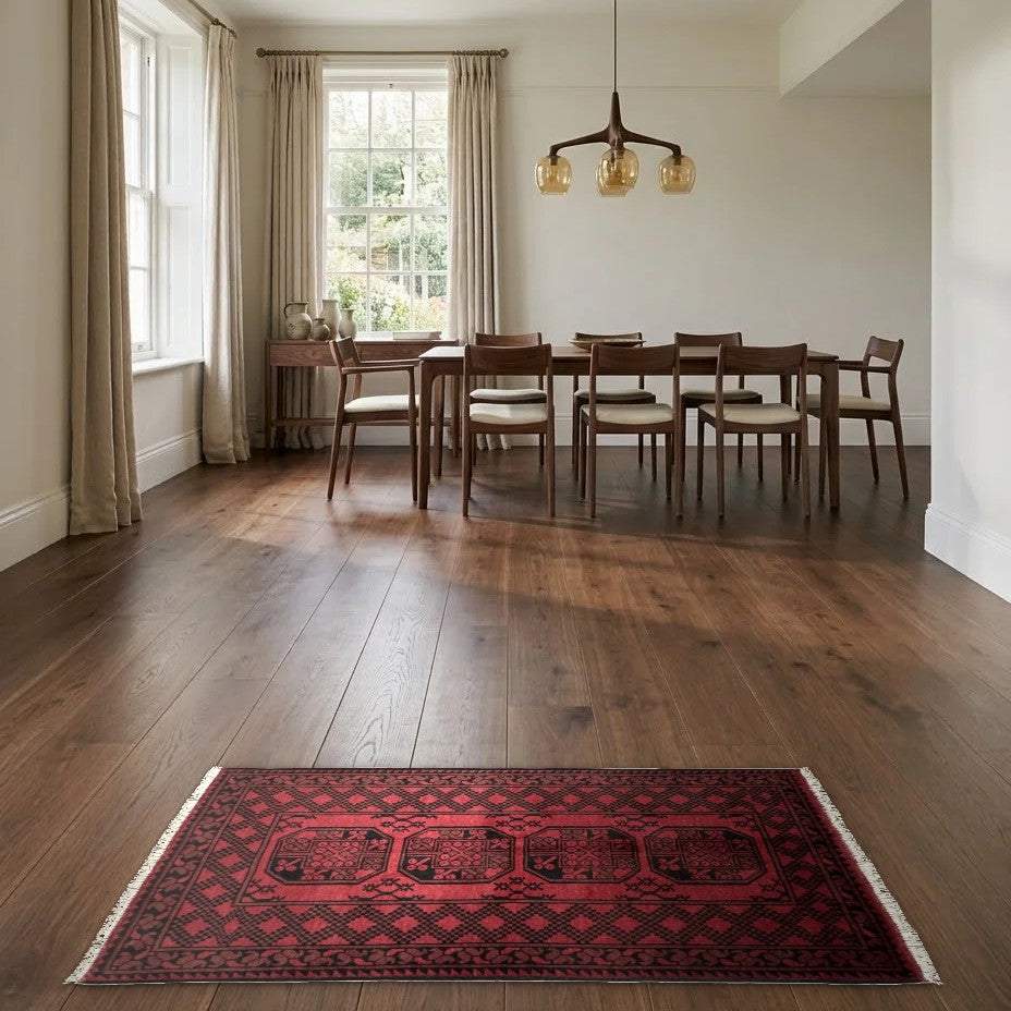 Room view: the rug on the floor of a furnished room