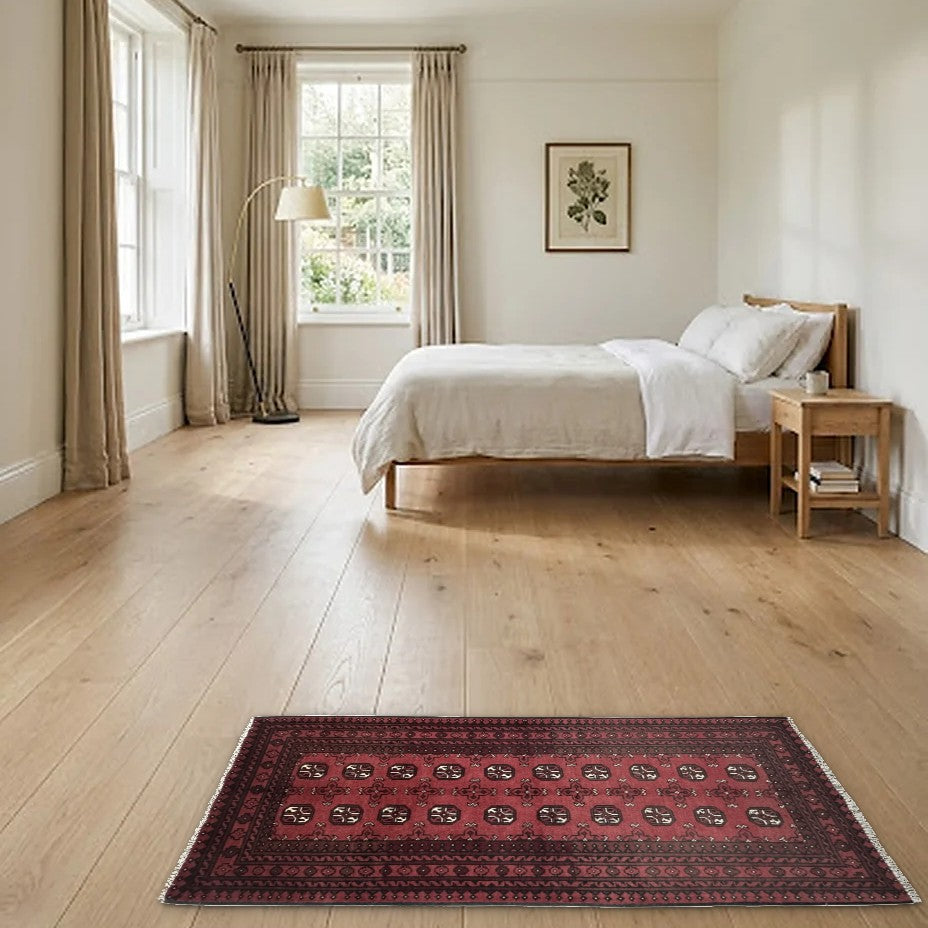 Room view: the rug on the floor of a furnished room