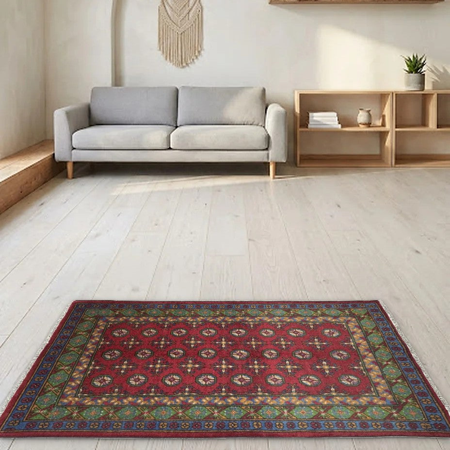 Room view: the rug on the floor of a furnished room