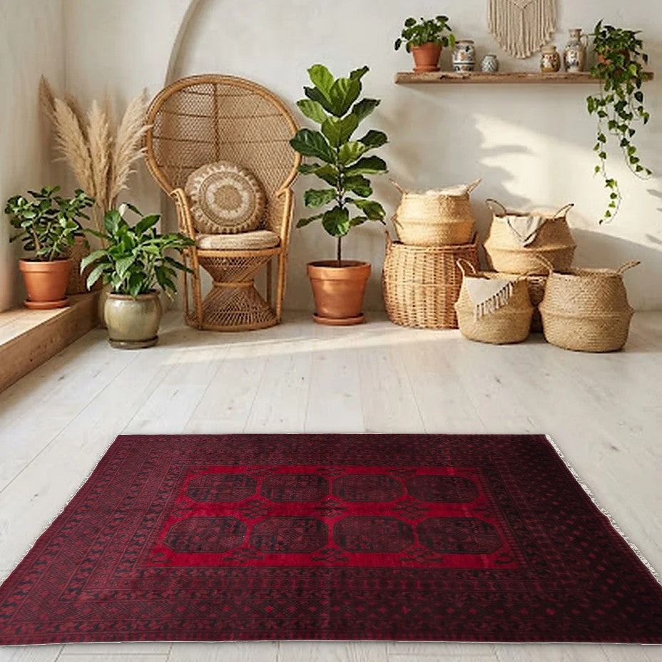 Room view: the rug on the floor of a furnished room