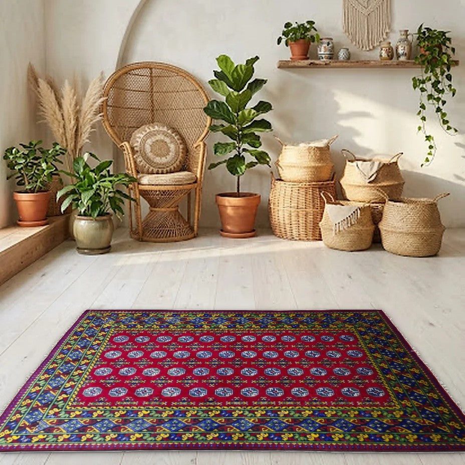 Room view: the rug on the floor of a furnished room