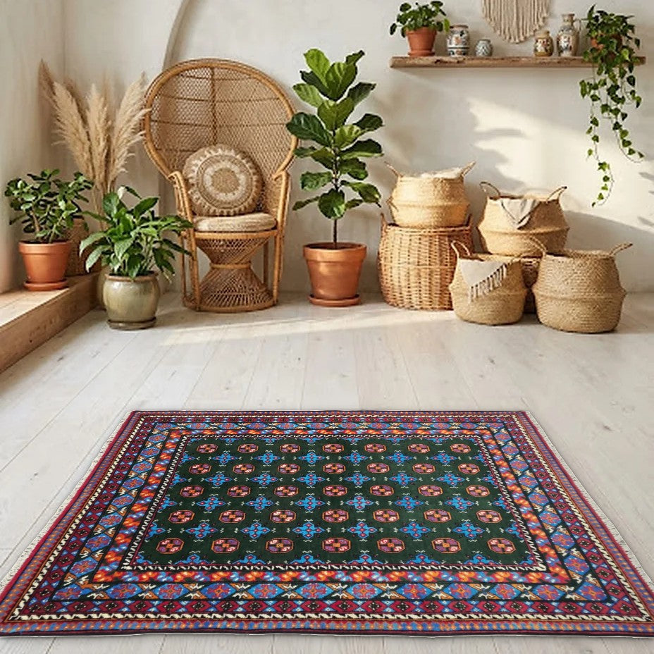 Room view: the rug on the floor of a furnished room