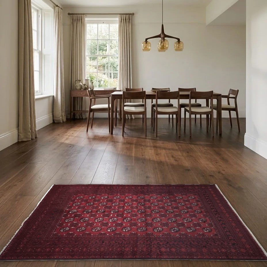 Room view: the rug on the floor of a furnished room