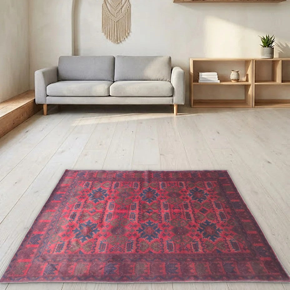 Room view: the rug on the floor of a furnished room
