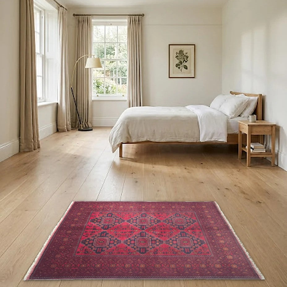 Room view: the rug on the floor of a furnished room