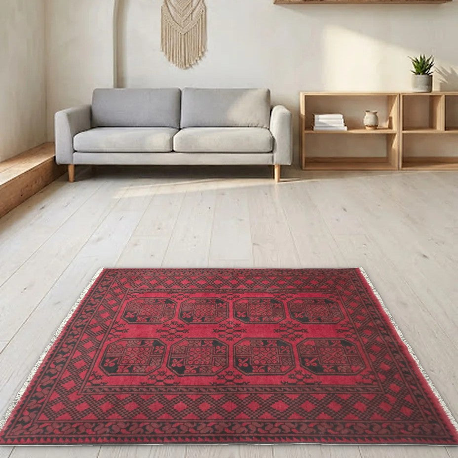 Room view: the rug on the floor of a furnished room