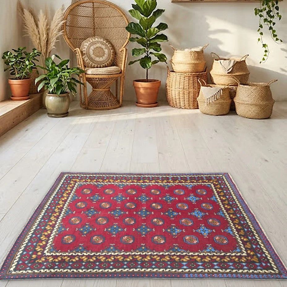Room view: the rug on the floor of a furnished room