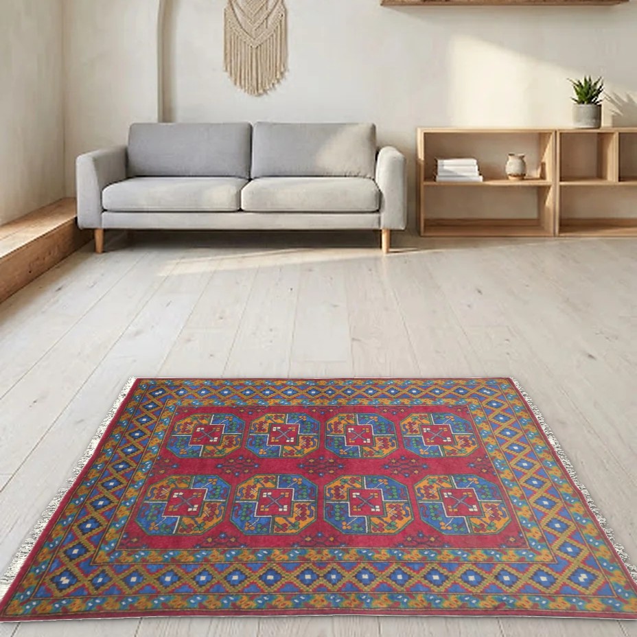Room view: the rug on the floor of a furnished room
