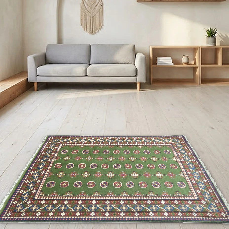 Room view: the rug on the floor of a furnished room