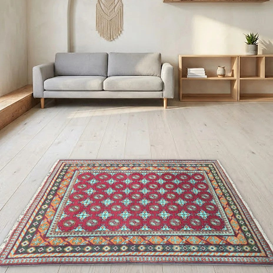 Room view: the rug on the floor of a furnished room