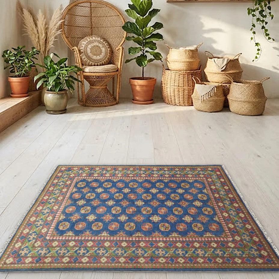Room view: the rug on the floor of a furnished room