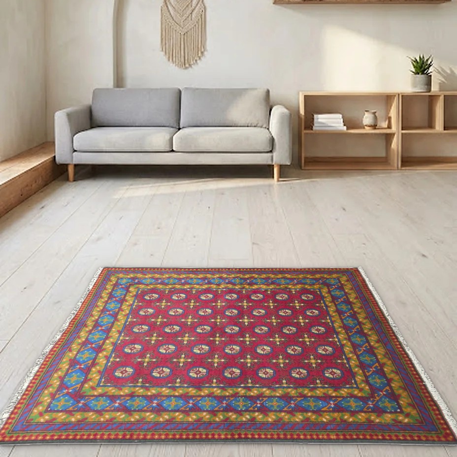 Room view: the rug on the floor of a furnished room