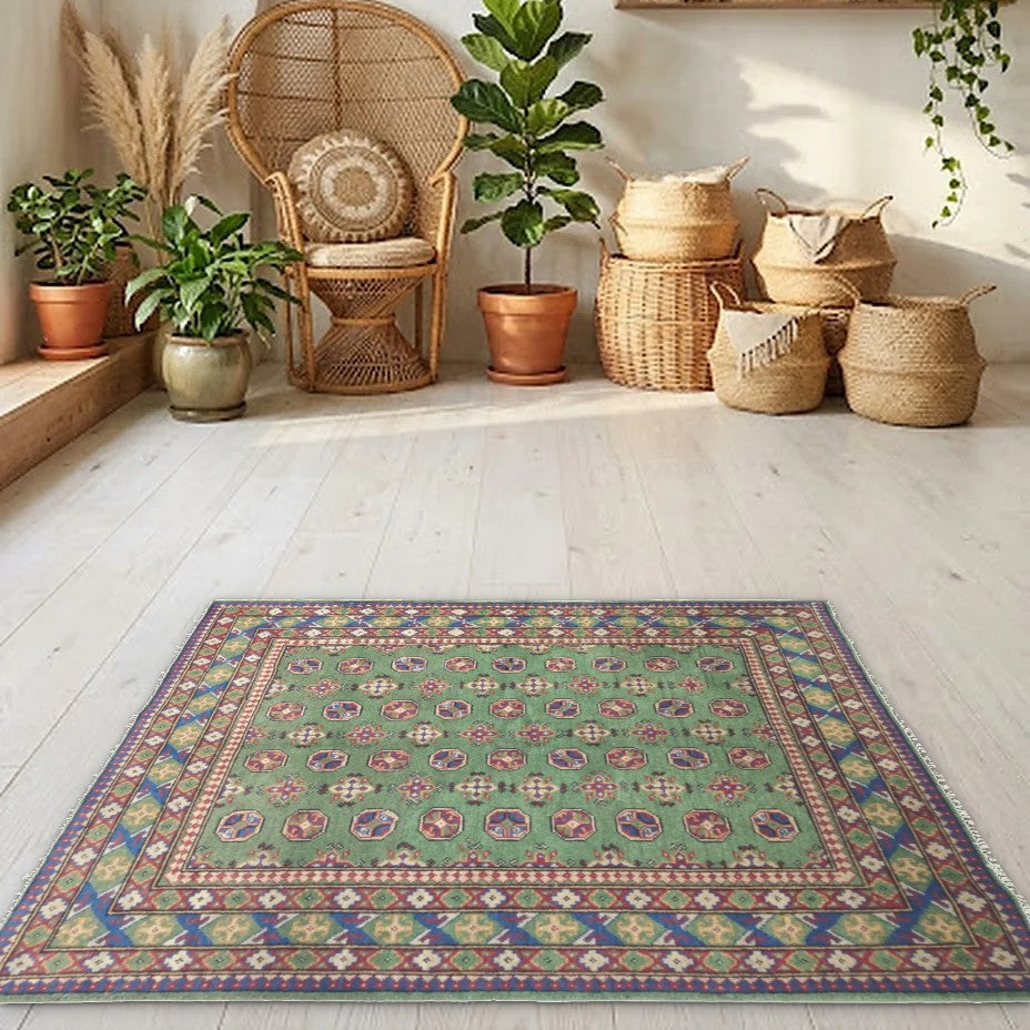 Room view: the rug on the floor of a furnished room