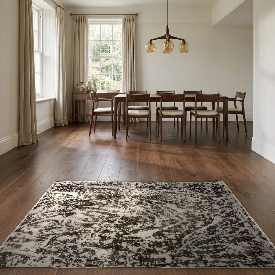 Room view: the rug on the floor of a furnished room
