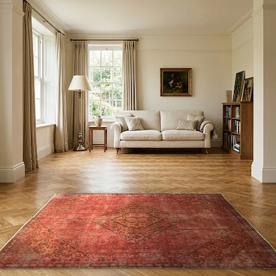 Room view: the rug on the floor of a furnished room