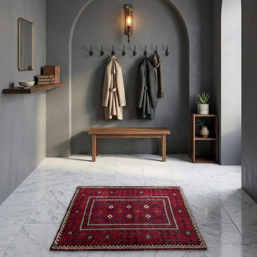 Room view: the rug on the floor of a furnished room