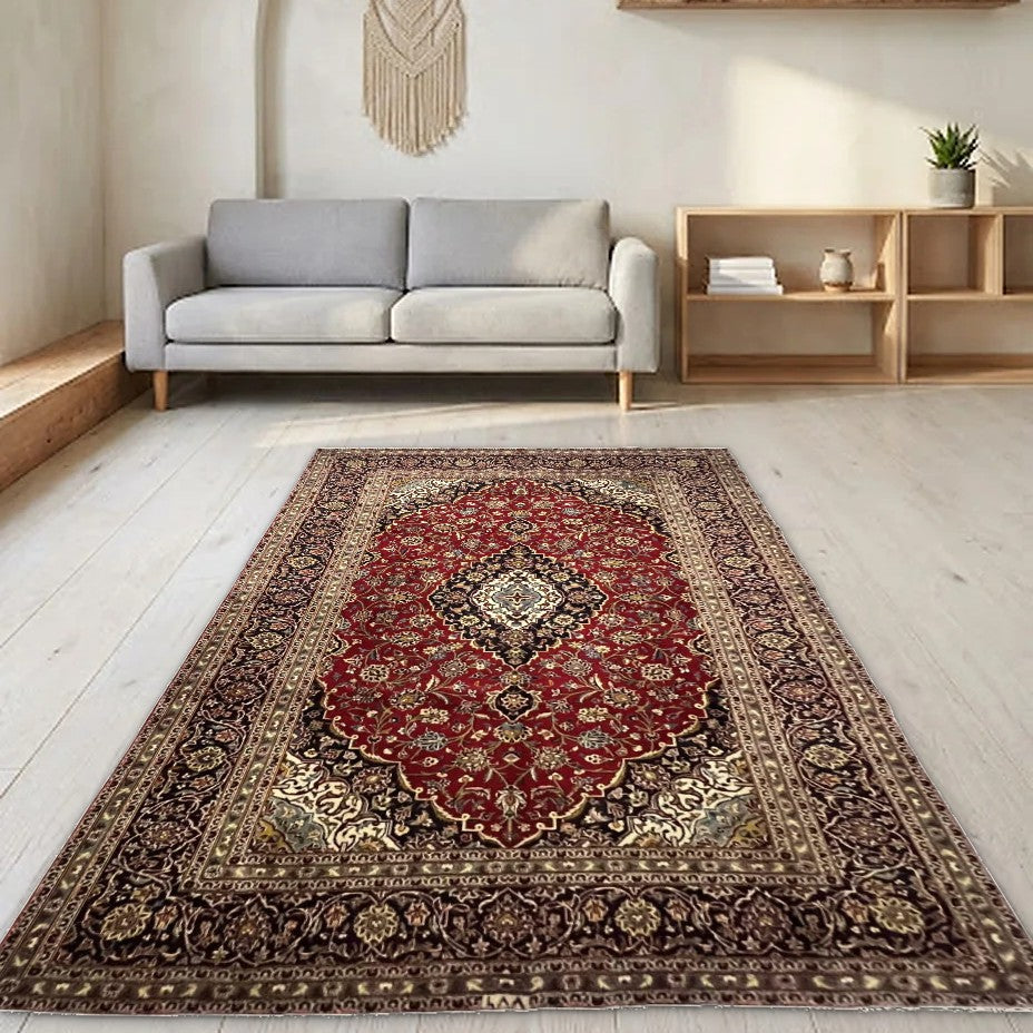 Room view: the rug on the floor of a furnished room