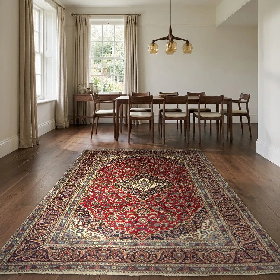 Room view: the rug on the floor of a furnished room