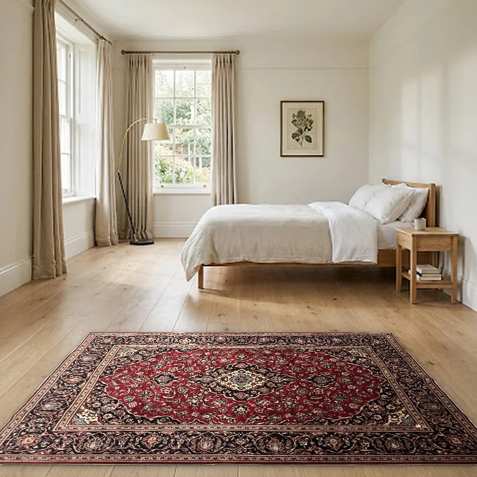 Room view: the rug on the floor of a furnished room
