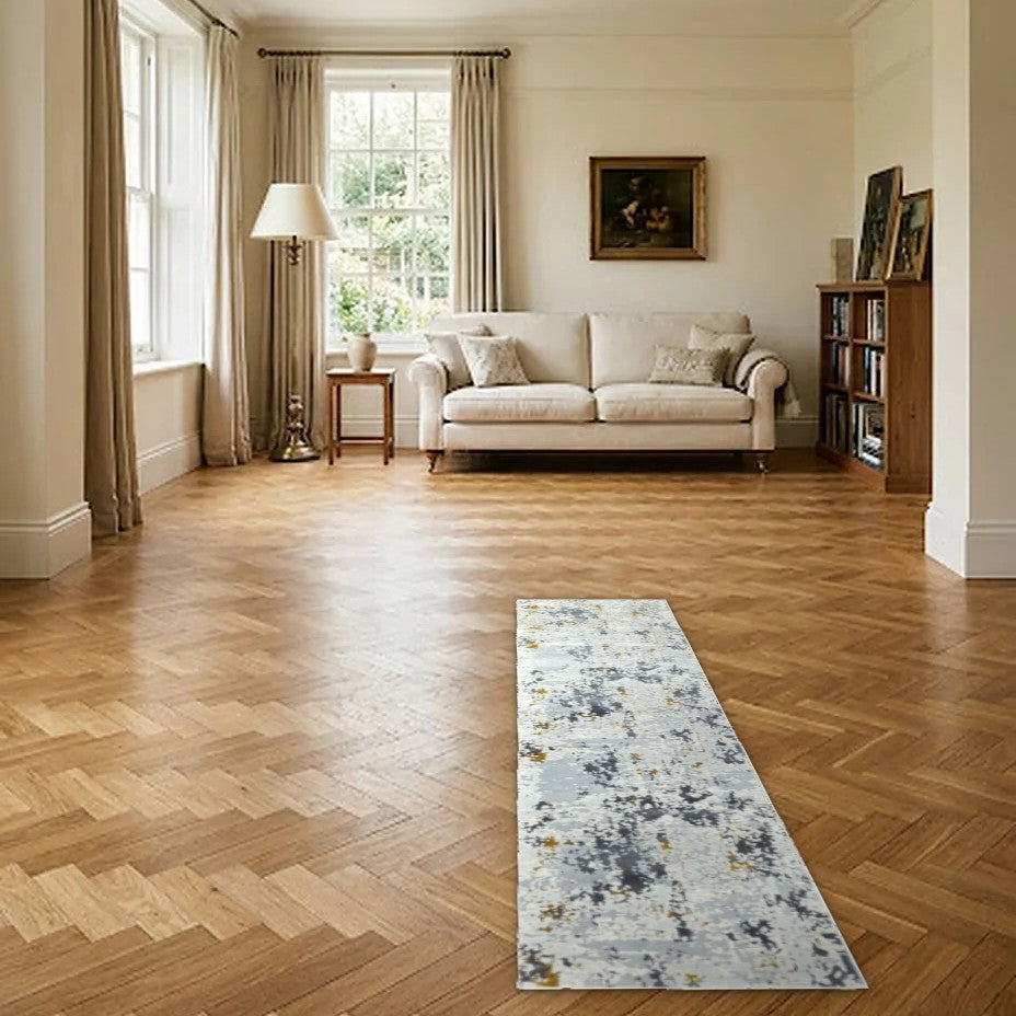 Room view: the rug on the floor of a furnished room