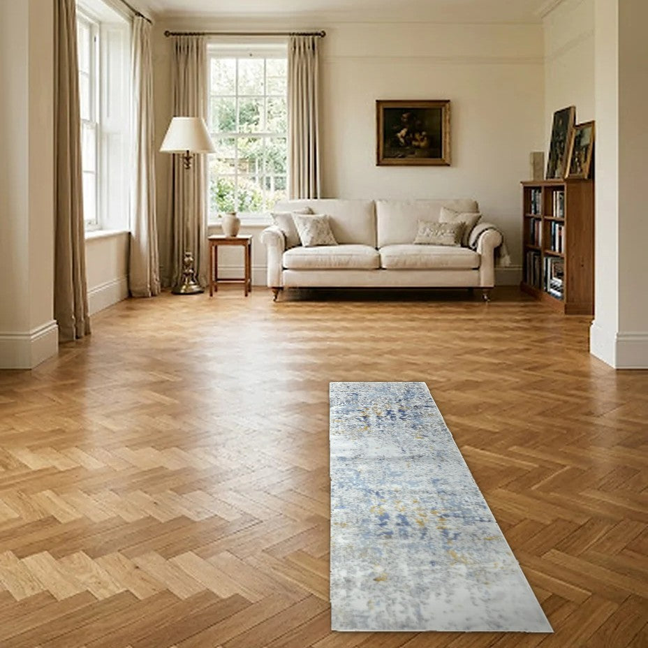 Room view: the rug on the floor of a furnished room