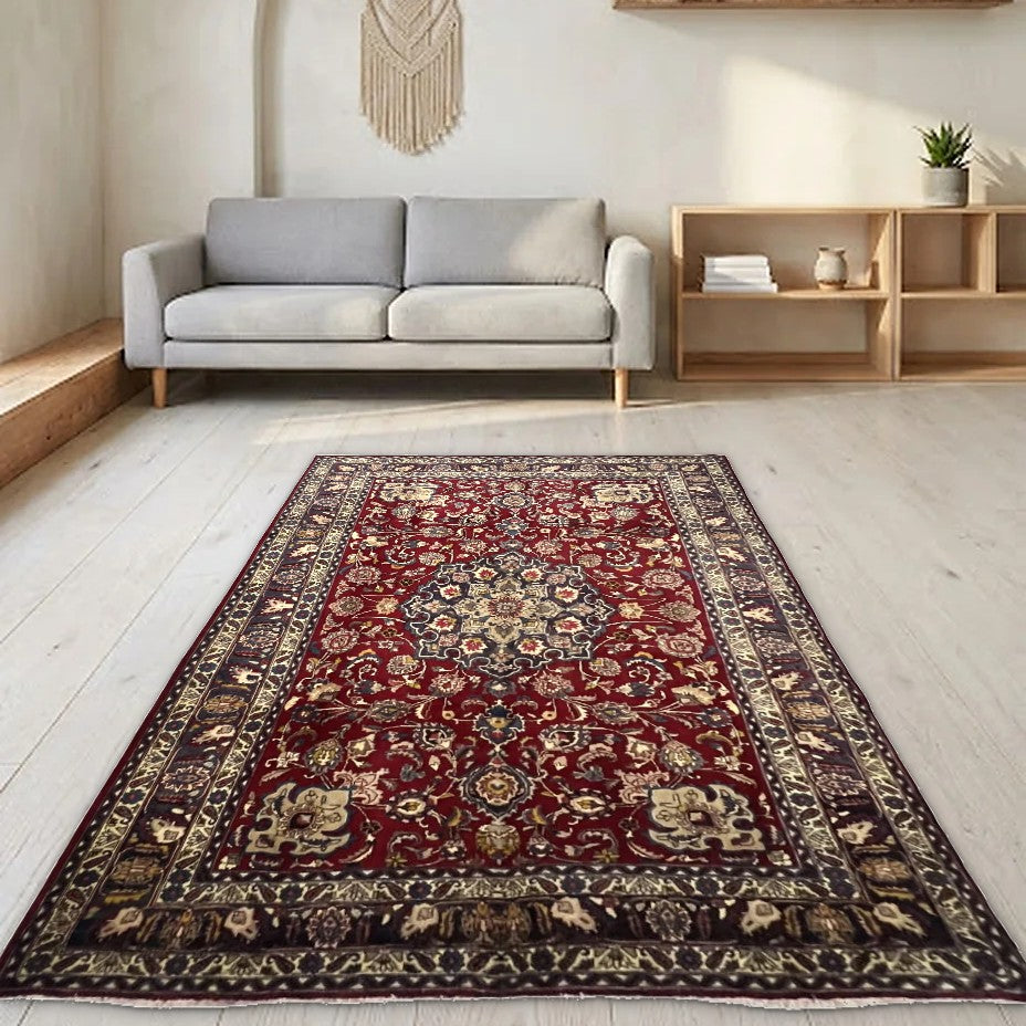 Room view: the rug on the floor of a furnished room
